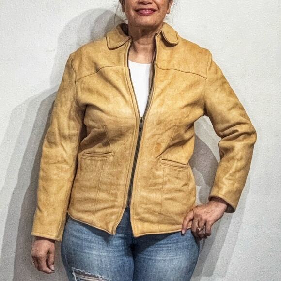 Uber Tan Vintage Leather Jacket Sz L - Picture 1 of 13